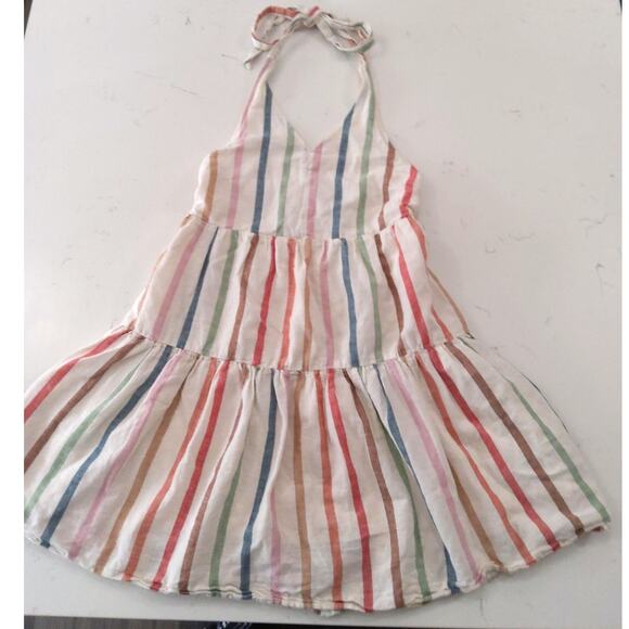 Y2K American Eagle halter Dress Seersucker  Linen/cotton Flowy tiered midi boho - Picture 1 of 9
